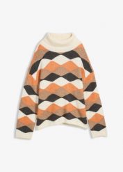 Sweter z golfem we wzór. Brązowe swetry damskie bonprix, bez wzorów, bez kołnierzyka, bez ramiączek, bez kaptura. Za 129.99 zł.