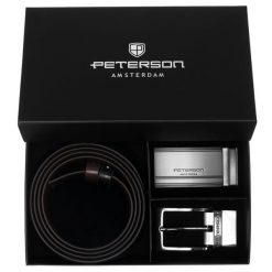 Zestaw prezentowy: dwustronny pasek skórzany w brązowym i czarnym kolorze z wymiennymi klamrami Peterson PTN KL-B006S001. Brązowe paski damskie Peterson, bez wzorów, ze skóry, eleganckie. Za 139.99 zł.