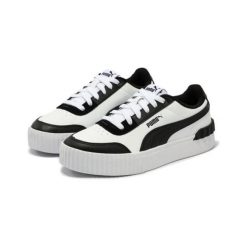 Buty sportowe damskie Puma CARINA LIFT 37303118. Białe obuwie sportowe damskie Puma, bez wzorów, z materiału. Za 184.26 zł.