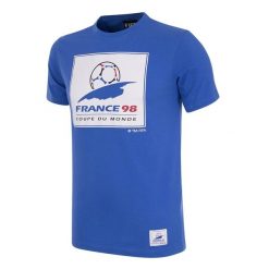 Koszulka dla dorosłych - Emblemat Mistrzostw Świata Francja 1998 - Niebieska. Niebieskie koszulki sportowe męskie COPA FOOTBALL, m, bez wzorów, bez kołnierzyka, bez ramiączek, do piłki nożnej. Za 211.91 zł.