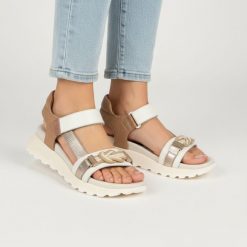 Sandały damskie Hispanitas, cholewka ze skóry naturalnej sportowa forma z regulowanymi paskami odkryta konstrukcja stabilna podeszwa zapewniająca wyg. Białe klapki damskie Hispanitas, bez wzorów, ze skóry, sportowe, bez obcasa, na platformie. Za 589.00 zł.