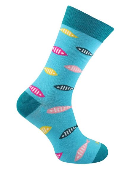 Oryginalne Skarpetki Bawełniane - Alties - Kolorowe Ryby na Niebieskim Tle. Niebieskie skarpety męskie Alties, bez wzorów, z bawełny. Za 19.90 zł.