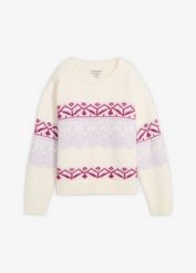 Sweter z norweskim wzorem. Niebieskie swetry damskie bonprix, bez wzorów, bez kołnierzyka, bez ramiączek, bez kaptura. Za 114.99 zł.