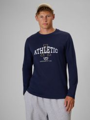 4F Чоловічий longsleeve regular з принтом - темно-синій L. Bluzki z długim rękawem męskie 4f, l, bez wzorów, bez kołnierzyka. Za 1,049.90 zł.