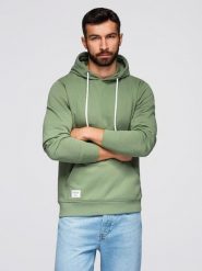 Bluza męska dresowa BASIC kangurka z kapturem - zielona V3. Zielone bluzy męskie Ombre Clothing, m, bez wzorów, z bawełny, z kapturem. Za 155.99 zł.