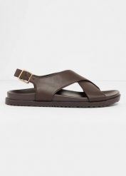 Sandały z wygodną wkładką. Brązowe sandały damskie bonprix, bez wzorów, bez obcasa, bez zapięcia. Za 114.99 zł.