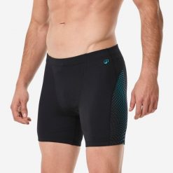 Bokserki długie pływackie męskie Decathlon Fiti. Czarne kąpielówki męskie Decathlon, m, bez wzorów, z materiału, długie, do pływania. Za 99.99 zł.