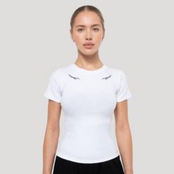 Koszulka damska fitness slim biała Tribal Ribbed. Białe koszulki sportowe damskie GYMBEAM, xl, bez wzorów, z dzianiny, bez kołnierzyka, bez ramiączek, na fitness i siłownię. Za 105.90 zł.