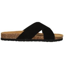 Klapki damskie Cruz Musoni. Czarne klapki damskie CRUZ, bez wzorów, z materiału, eleganckie, bez obcasa. Za 154.00 zł.