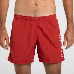 Szorty pływackie męskie Nabaiji 100 Basic. Czerwone kąpielówki męskie NABAIJI, l, bez wzorów, z materiału, do pływania. Za 39.99 zł.