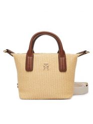Tommy Hilfiger Torebka Popette Micro Tote Raffia AW0AW18526 Beżowy. Brązowe torebki do ręki damskie Tommy Hilfiger, bez wzorów, z syntetyku, bez dodatków. Za 409.99 zł.