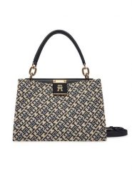 Tommy Hilfiger Torebka Th Her Med Satchel Jacqu AW0AW18639 Granatowy. Niebieskie torebki do ręki damskie Tommy Hilfiger, bez wzorów, ze skóry, bez dodatków. Za 699.99 zł.