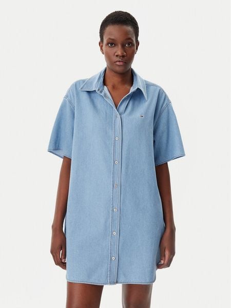 Tommy Jeans Sukienka jeansowa DW0DW20112 Niebieski Relaxed Fit. Niebieskie sukienki damskie Tommy Jeans, s, bez wzorów, z bawełny, bez kołnierzyka, bez ramiączek. Za 219.99 zł.