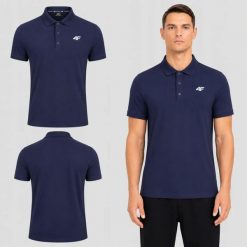 KOSZULKA POLO MĘSKA 4F SPORTOWY T-SHIRT M0770 SS26. Niebieskie koszulki polo męskie 4f, m, bez wzorów, z bawełny, bez kołnierzyka, bez ramiączek, na fitness i siłownię. Za 89.99 zł.