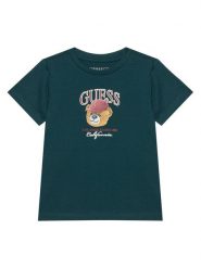 Guess T-Shirt N6YI13 K3801 Zielony ciemny Regular Fit. Zielone t-shirty dla chłopców Guess, z aplikacjami, z bawełny, bez ramiączek. Za 74.99 zł.