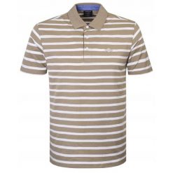Koszulka Polo - Męska - Pako Jeans - Beżowa w Biały Prążek. Białe koszulki polo męskie Pako Jeans, l, bez wzorów, z bawełny, casualowe, bez ramiączek. Za 135.00 zł.
