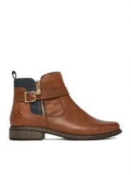 Rieker Botki Z4959-22 Brązowy. Brązowe botki damskie Rieker, ze skóry, bez obcasa, na płaskiej podeszwie, bez zapięcia. Za 339.99 zł.
