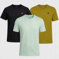 KOMPLET T-SHIRT MĘSKI 4F ZESTAW KOSZULEK 3PAK. T-shirty męskie 4f, m, bez wzorów, z bawełny, sportowe, bez kołnierzyka. Za 117.99 zł.