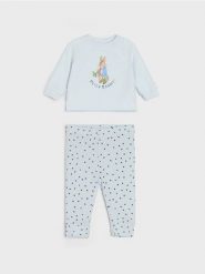Komplet: bluza i legginsy Peter Rabbit - błękitny. Niebieskie bluzy dla niemowląt Sinsay, bez wzorów, bez ramiączek, bez kaptura. Za 25.99 zł.