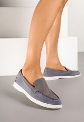 Szaro-Niebieskie Mokasyny z Ozdobnymi Przeszyciami Fonessae. Szare mokasyny damskie Born2be, z jeansu, eleganckie. Za 69.99 zł.