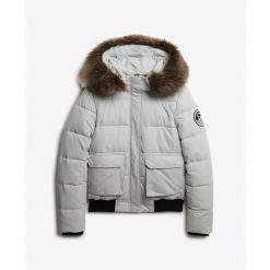 Damska kurtka typu bomber Superdry Everest Ella. Szare kurtki damskie Superdry., bez wzorów, bez kaptura. Za 736.90 zł.