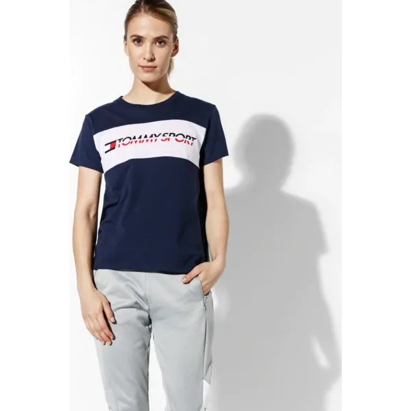 Tommy Sport Koszulka Logo Driver , granatowy, rozmiar S. Niebieskie koszulki sportowe damskie Tommy Hilfiger, s, bez wzorów, z bawełny, bez kołnierzyka, bez ramiączek, climacool (adidas). W wyprzedaży za 159.99 zł.