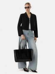 Calvin Klein Torebka Foil Logo Glossy LV04F3537G Czarny. Czarne torebki do ręki damskie Calvin Klein, bez wzorów, ze skóry, bez dodatków. Za 649.99 zł.