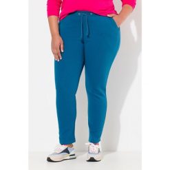 Damskie Spodnie dresowe miękki materiał wewnętrzny elastyczna gumka w pasie. Niebieskie spodnie dresowe damskie Ulla Popken, plus size, bez wzorów, z bawełny. Za 195.99 zł.