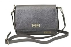 Skórzana torebka damska metalizowana - Srebrna ciemna. Szare torebki shopper damskie Barberinis, bez wzorów, ze skóry, eleganckie, małe, bez dodatków. Za 203.99 zł.