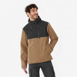 Kurtka turystyczna męska Quechua NH500 wodoodporna. Brązowe kurtki sportowe męskie QUECHUA, l, bez wzorów, z materiału, trekkingowe. Za 179.99 zł.