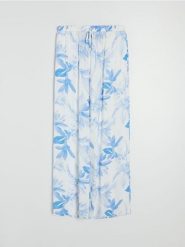 Wiskozowe spodnie wide leg ze wzorem kwiatowym - niebieski. Niebieskie spodnie materiałowe damskie Sinsay, l, bez wzorów, z wiskozy. Za 39.99 zł.