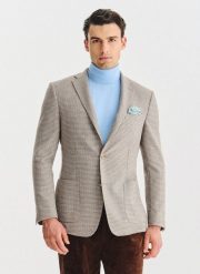 PAKO LORENTE - Jasnobrązowa marynarka w drobną kartkę. Marynarki męskie Pako Lorente, bez wzorów, z poliesteru, casualowe. Za 699.99 zł.