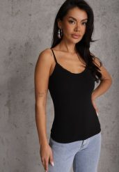 Czarny Bawełniany Top Bieliźniany z Koronką przy Dekolcie Berinda. Czarne bluzki damskie Renee, m, bez wzorów, z bawełny, bez kołnierzyka, bez ramiączek. Za 39.99 zł.