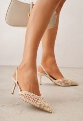 Beżowe Szpilki VICES Ozdobione Siateczką Coraerial. Brązowe szpilki damskie Renee, w ażurowe wzory, z jeansu, bez obcasa, bez zapięcia. Za 99.99 zł.