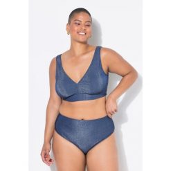 Damskie Figi od bikini wysoki stan efekt brokatu. Niebieskie bikini damskie Ulla Popken, plus size, bez wzorów, plus size. Za 123.99 zł.