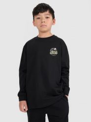 4F Longsleeve oversize z nadrukiem chłopięcy - czarny 128 (7-8 lat). Czarne t-shirty dla chłopców 4f, bez wzorów, z bawełny, bez ramiączek. W wyprzedaży za 19.99 zł.