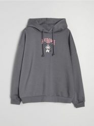 Bluza hoodie z nadrukiem Kuromi - szary. Szare bluzy damskie Sinsay, l, bez wzorów, bez kaptura. Za 59.99 zł.