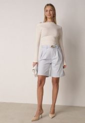 Niebieskie Szorty z Wysokim Stanem Bermudy z Paskiem Haidis. Niebieskie szorty damskie Born2be, l, bez wzorów, z materiału, z podwyższonym stanem. Za 109.99 zł.