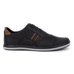 Polbut Buty męskie casual 1801 czarny nubuk/camel czarne. Czarne półbuty na co dzień męskie na jesień, z jeansu, casualowe, bez zapięcia. Za 319.69 zł.