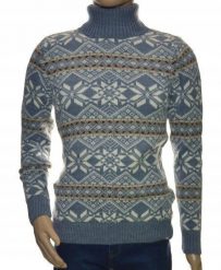 Wełniany sweter męski z golfem golf z wełny ze wzorem norweskim M. Bluzy męskie Ombre, m, bez wzorów, z wełny, bez kaptura. Za 272.31 zł.