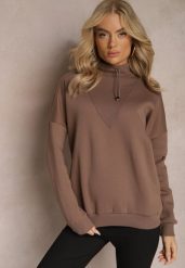 Brązowa Ocieplana Bluza Bawełniana z Półgolfem Heraia. Brązowe bluzy damskie Renee, bez wzorów, z bawełny, bez kaptura. Za 84.99 zł.