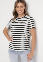 Czarna Bluzka z Bawełny w Paski Senala. Czarne bluzki damskie Born2be, m, bez wzorów, z bawełny, klasyczne, bez kołnierzyka, bez ramiączek. Za 34.99 zł.