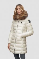 BLAUER Biała damska kurtka Kristin Raincoat Long Jackets. Białe kurtki damskie Blauer USA, bez wzorów, z poliamidu, bez kaptura. W wyprzedaży za 1,099.99 zł.