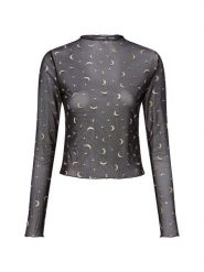 Noisy May Damska siateczkowa koszulka z długim rękawem - NMStar Kobiety czarny|złoty nadruk, S. Czarne t-shirty damskie Noisy may, s, bez wzorów, z dzianiny, eleganckie, bez kołnierzyka. Za 139.95 zł.