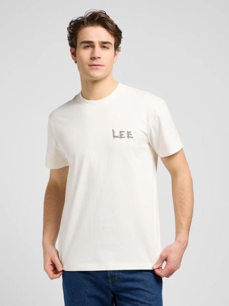 MESKA KOSZULKA LEE RELAXED GRAPHIC TEE ECRU 112370517. T-shirty męskie Lee, l, bez wzorów, bez kołnierzyka. Za 79.99 zł.