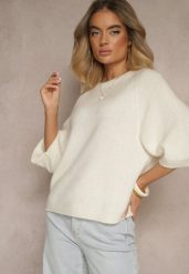 Jasnobeżowy Sweter z Rękawami 3/4 z Wełną Dannalin. Brązowe swetry damskie Renee, na wiosnę, bez wzorów, z wełny, casualowe, bez kołnierzyka, bez ramiączek, krótkie, bez kaptura. Za 139.99 zł.