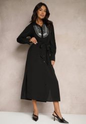 Czarna Koszulowa Sukienka Ozdobiona Koralikami Cekinami i Paskiem Tidanis. Czarne sukienki damskie Renee, na co dzień, l, bez wzorów, eleganckie, bez kołnierzyka, bez ramiączek, maxi, koszulowe. Za 159.99 zł.