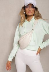 Miętowa Bluza z Kapturem i Bawełną Ozdobiona Ściągaczami Evianae. Zielone bluzy damskie Renee, l, bez wzorów, z bawełny, z kapturem. Za 29.99 zł.