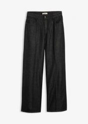 Dżinsy z szerokimi nogawkami, mid waist. Czarne jeansy damskie bonprix. Za 117.99 zł.