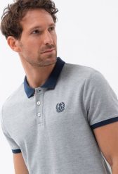 Ombre Męska koszulka polo z kolorowymi akcentami szary melanż V1 OM-POSS-0105 M. Szare koszulki polo męskie Ombre, m, bez wzorów, bez ramiączek. Za 89.99 zł.